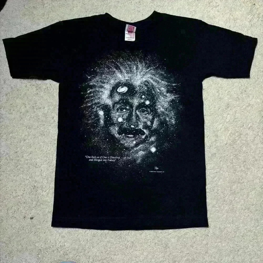 🔥Vintage 1993 Albert Einstein Dissolve Face Black T-Shirt Bayside Made in USA S